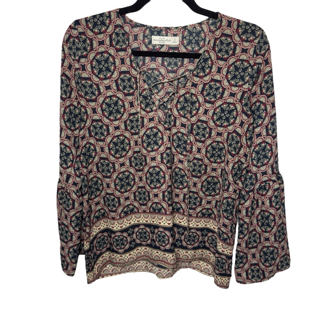 Abercrombie & Fitch boho bell sleeve paisley peasant tunic blouse size S